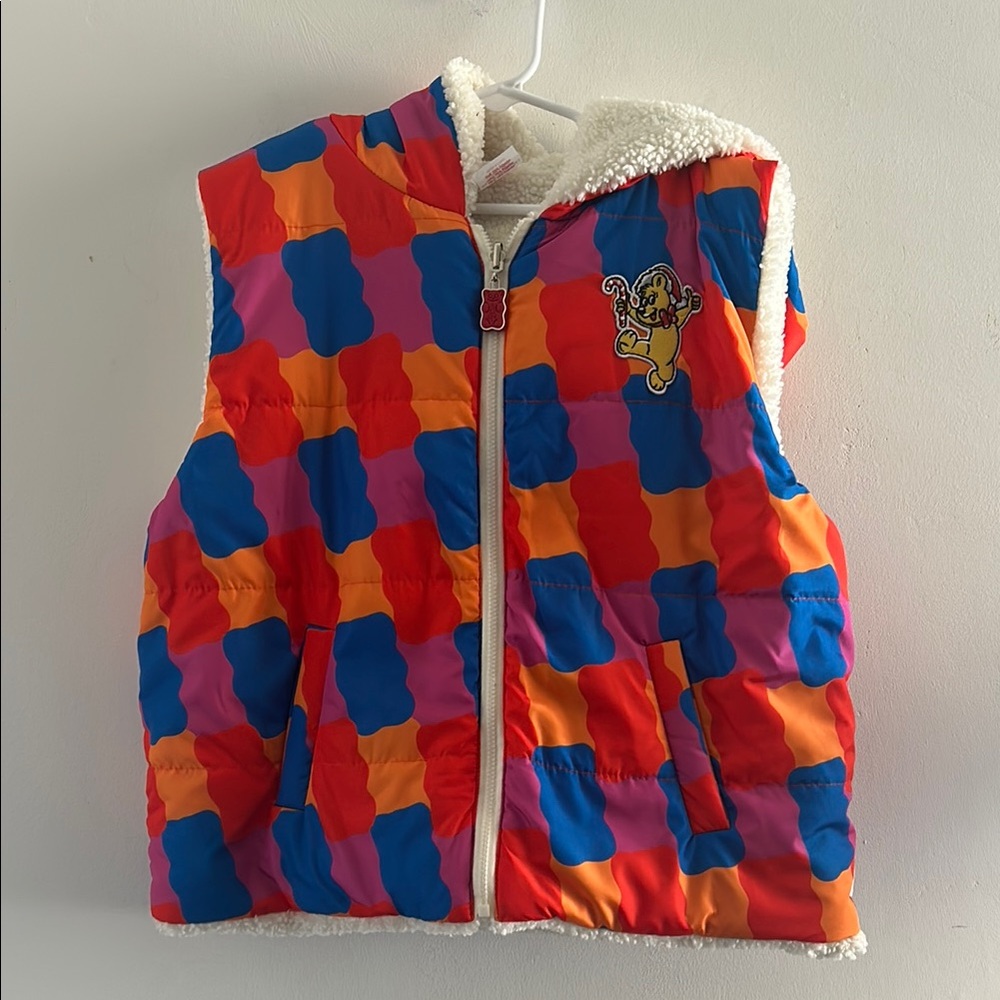 Haribo, Kids Size L Colorful Checkered Vest with Gummie Bear Patch
